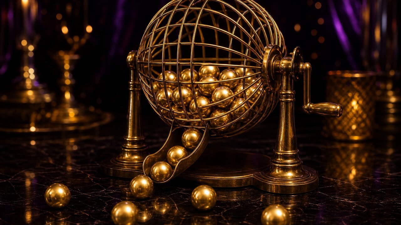 Bolillero de bronce con bolas doradas lisas sobre mármol